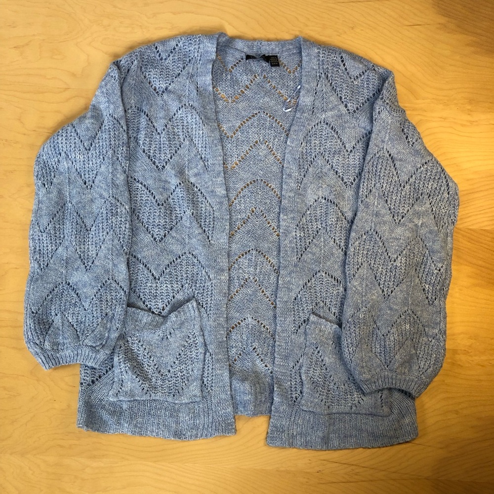 Blue Chevron Knit Cardigan Size Small Oversized chunky